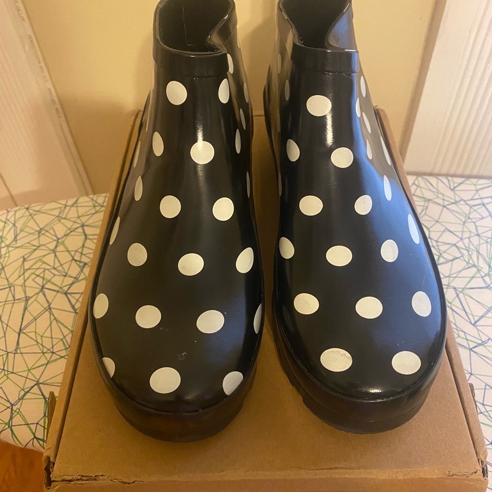 Journee Collection Black and White Polka Dot Rain Boots